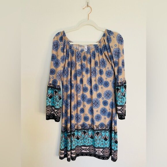 Hang Ups Women's Medallion Pattern Long-Sleeve Mini Dress Size S/M Lightweight - Picture 2 of 7